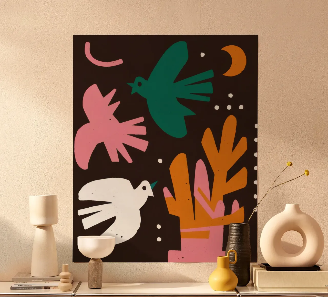 Hemelse Vogeltjesdans poster met kunststof frame van Mark Solaria