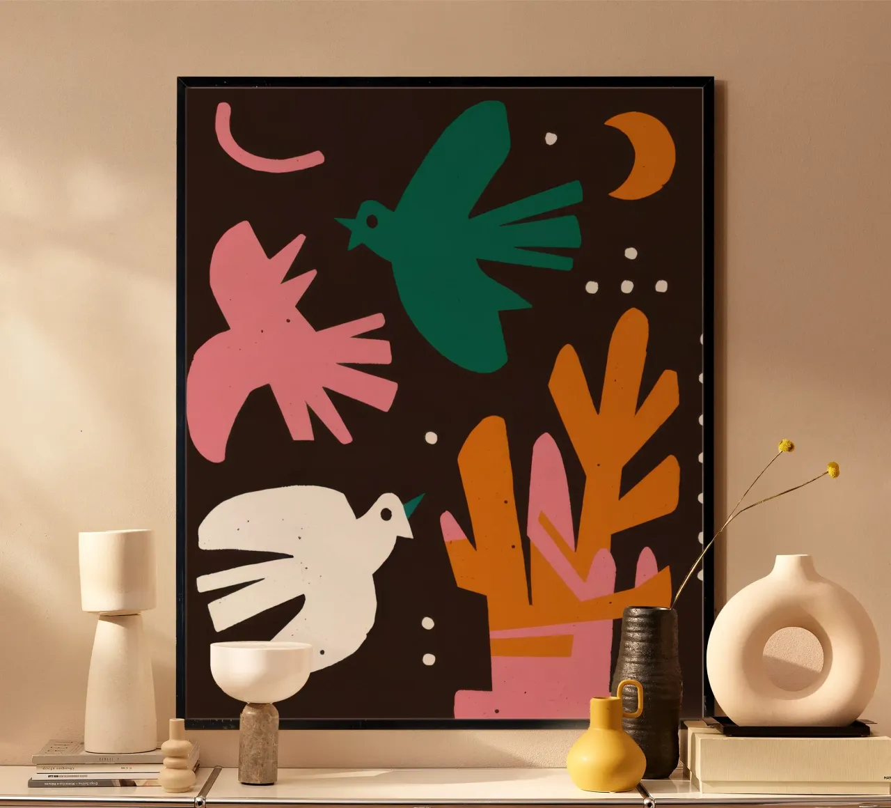 Hemelse Vogeltjesdans poster met kunststof frame van Mark Solaria