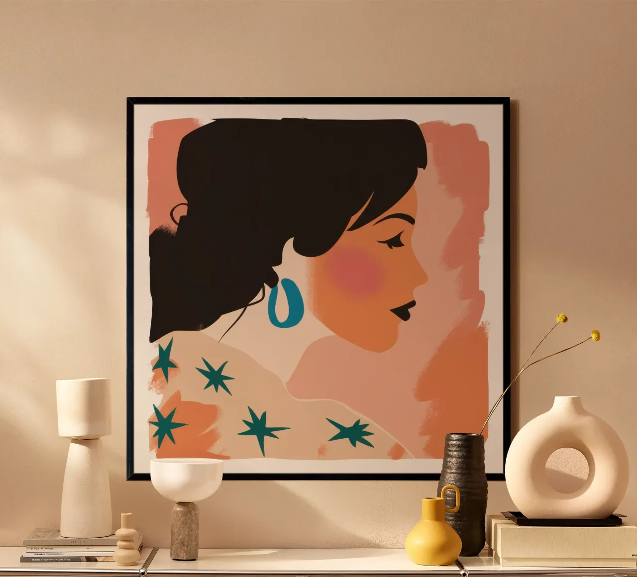 Sguardo dell'orecchino azzurro poster con telaio in plastica da Luna Aura