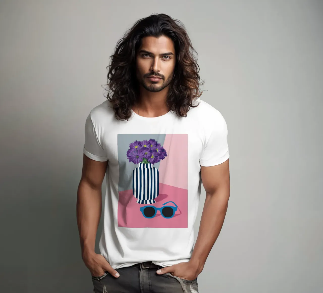 Violette in vaso a righe t-shirt da Irish Strokes