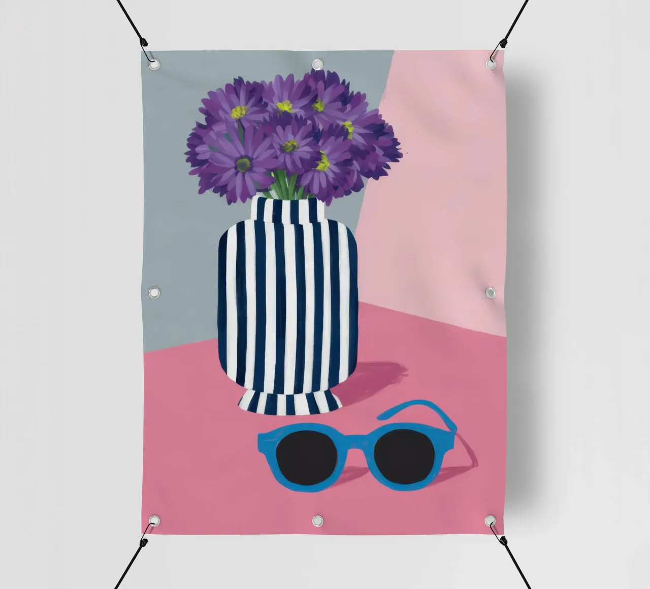 Violette in vaso a righe telo in pvc da Irish Strokes