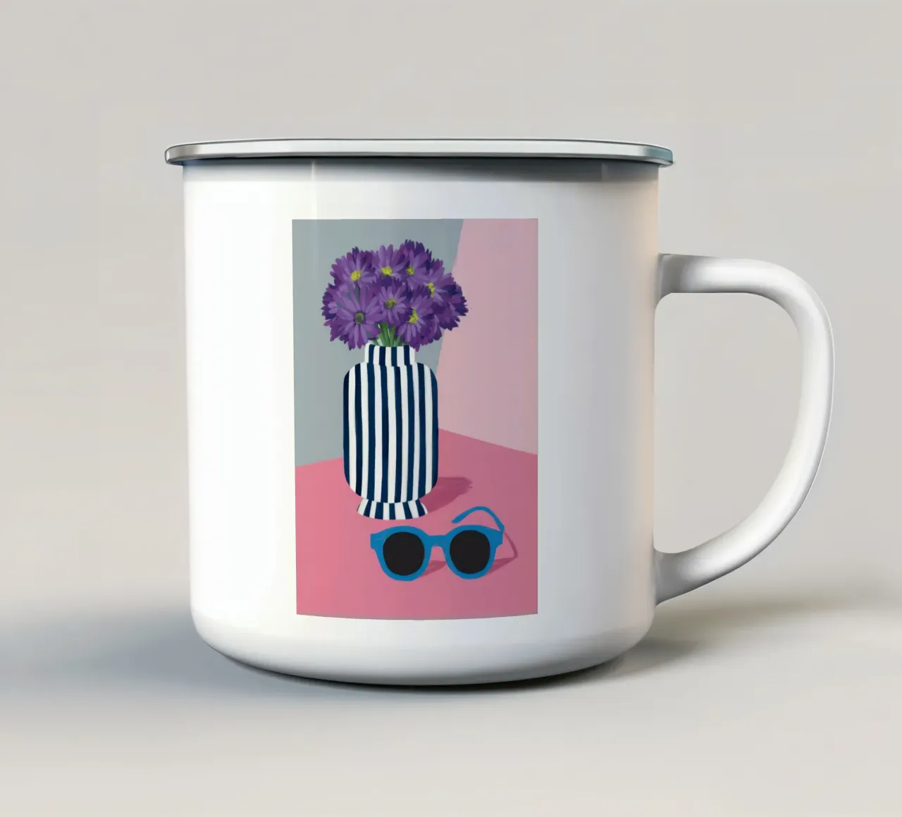Violette in vaso a righe tazza in smalto da Irish Strokes