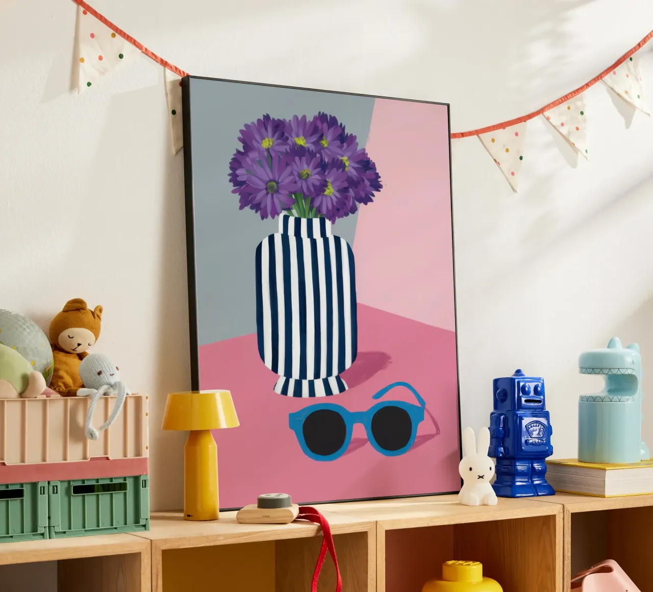 Violette in vaso a righe alluminio dibond da Irish Strokes