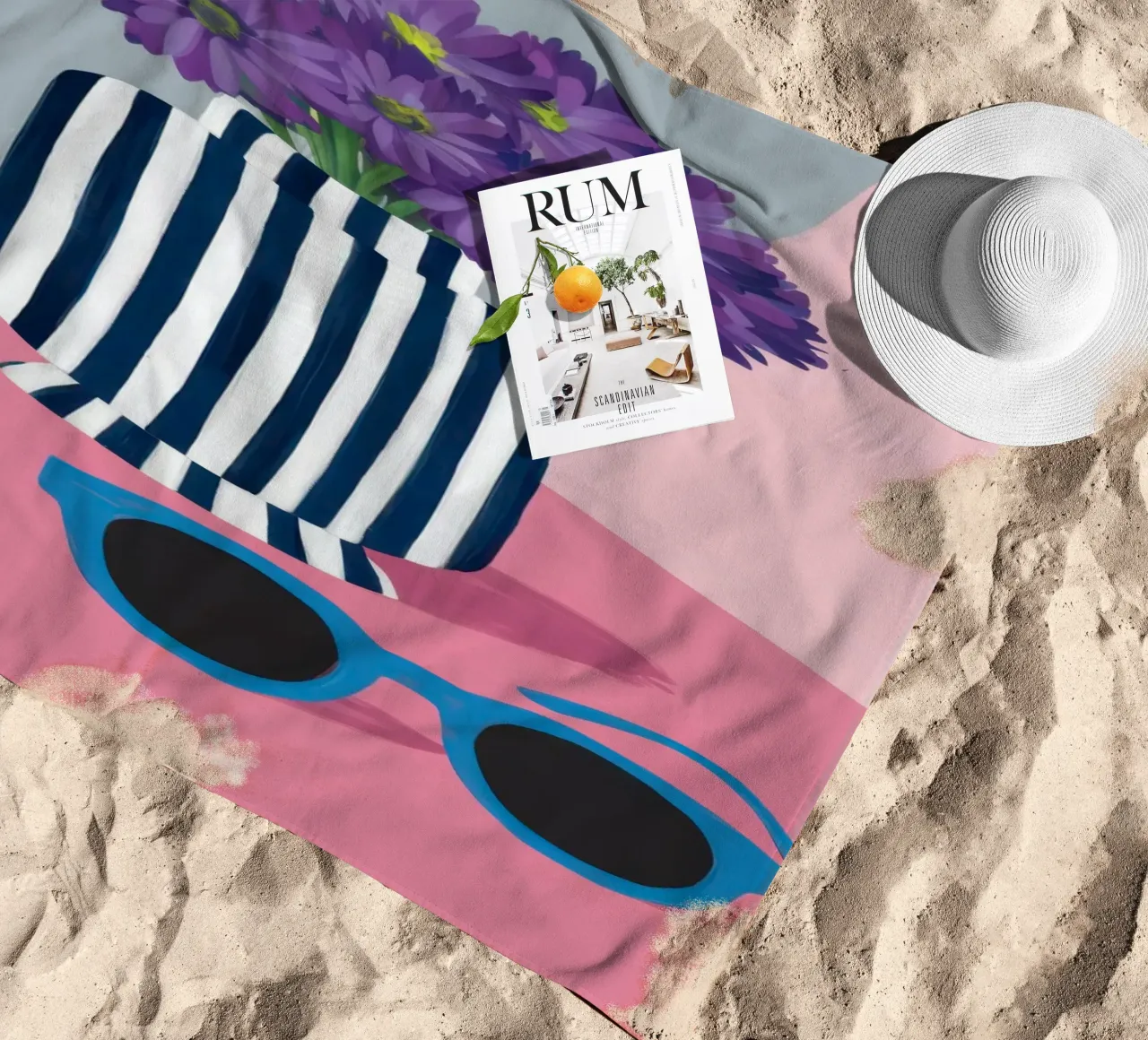 Violette in vaso a righe telo mare da Irish Strokes