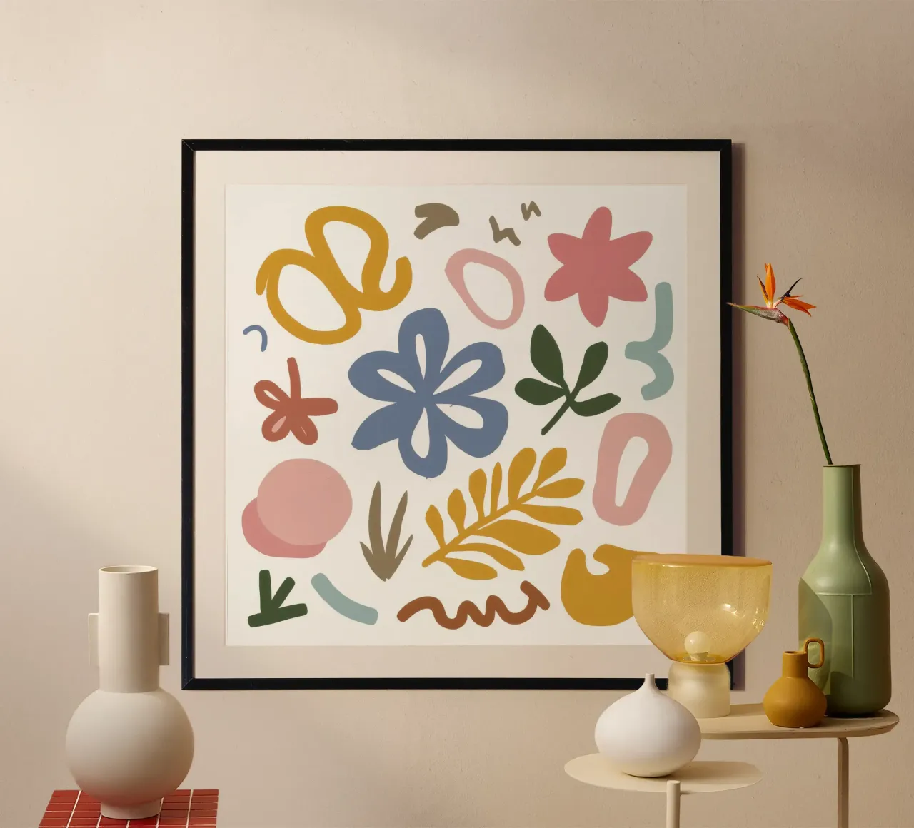Spargimento floreale astratto poster con telaio in legno da Luna Aura