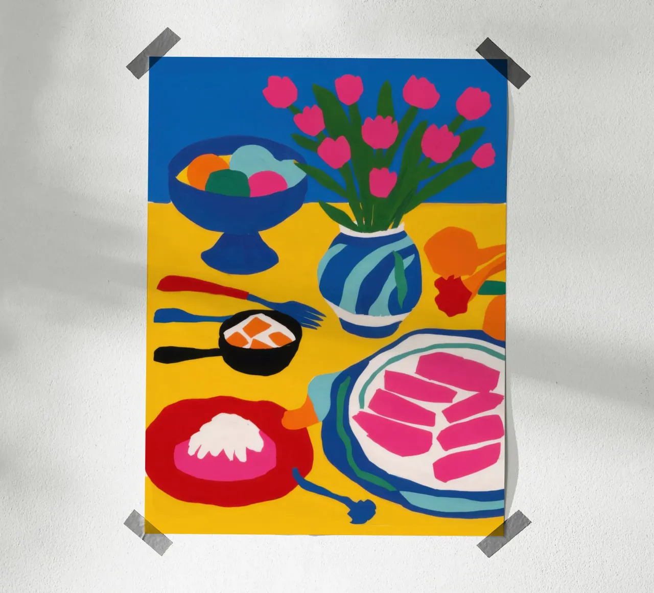 Caos cromatico della natura morta poster con telaio in legno da Trace Brush