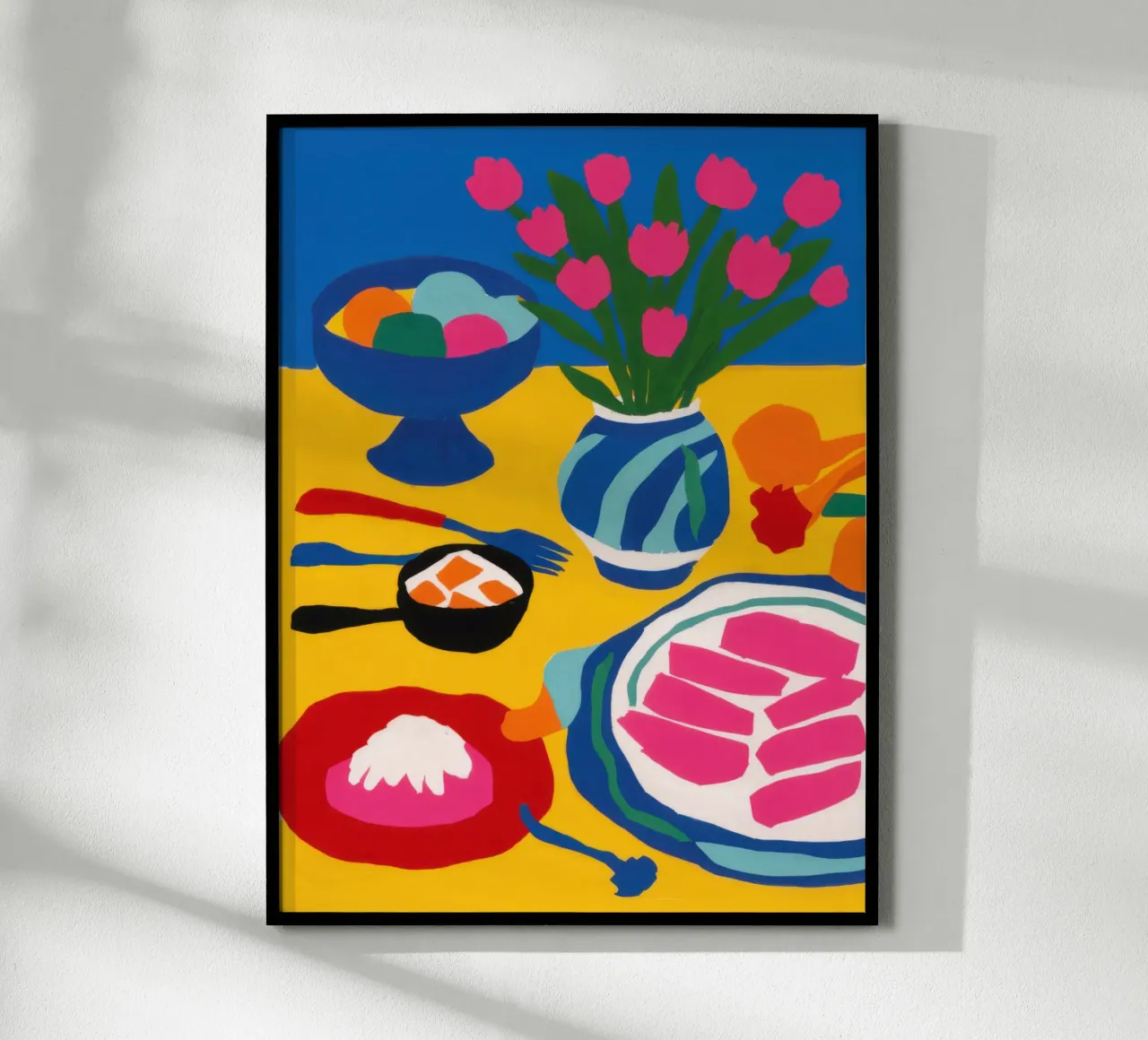 Caos cromatico della natura morta poster con telaio in legno da Trace Brush