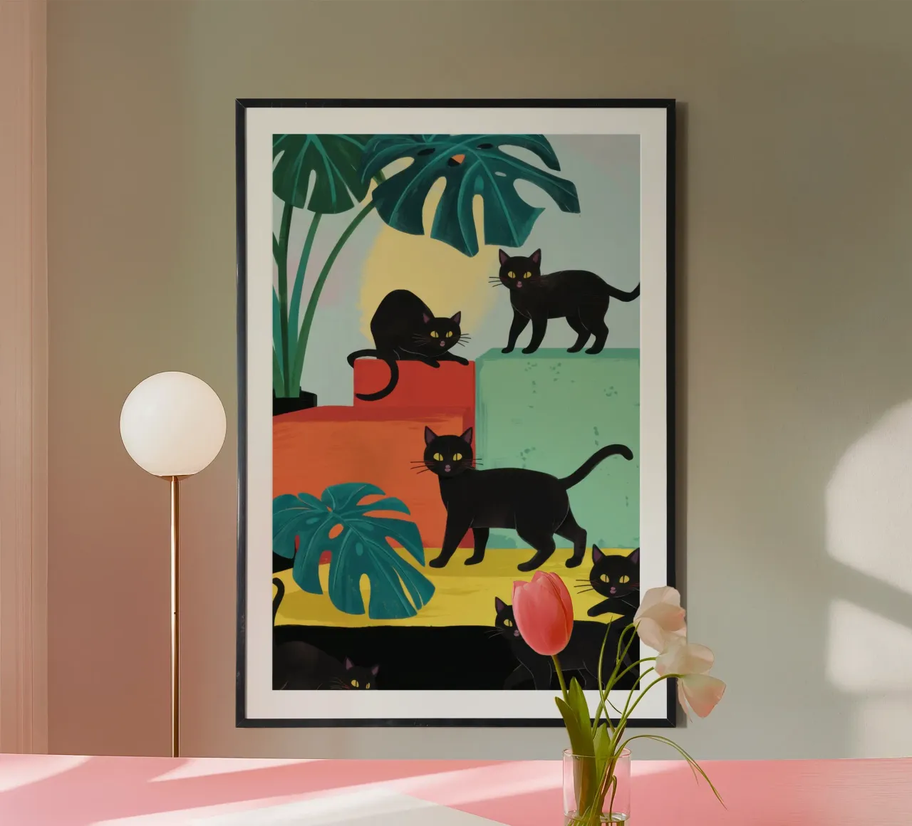 Gatti sulle scale poster con telaio in plastica da Irish Strokes