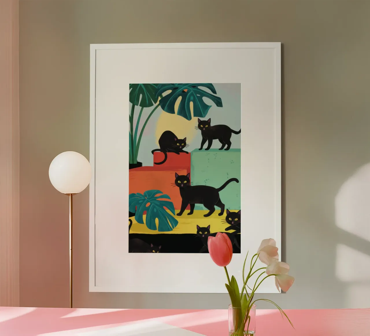 Gatti sulle scale poster con telaio in plastica da Irish Strokes