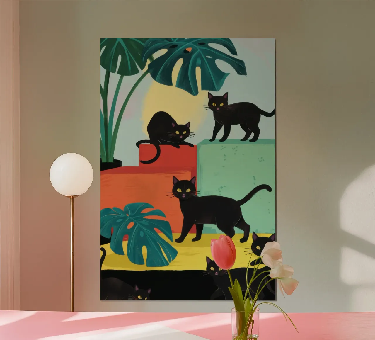 Gatti sulle scale poster con telaio in plastica da Irish Strokes