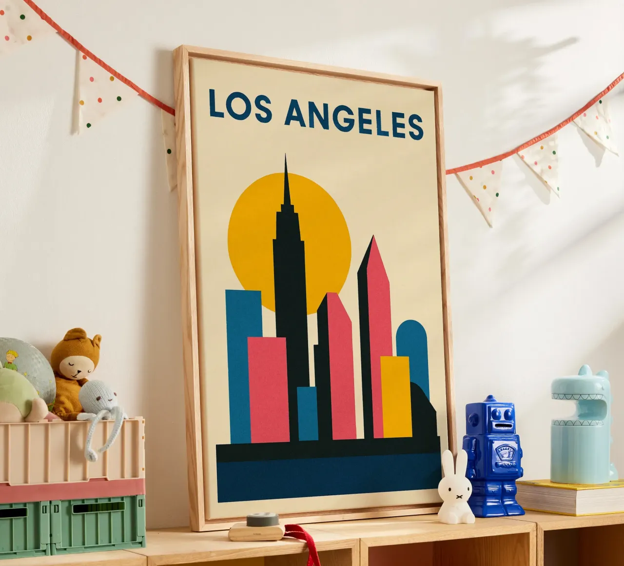 Himmel über Los Angeles in der Abenddämmerung Leinwand mit Schattenfugenrahmen von JETLAG | affiches voyage