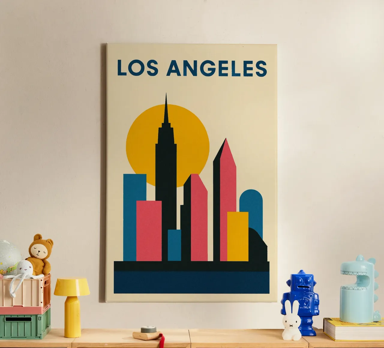Himmel über Los Angeles in der Abenddämmerung Leinwand mit Schattenfugenrahmen von JETLAG | affiches voyage