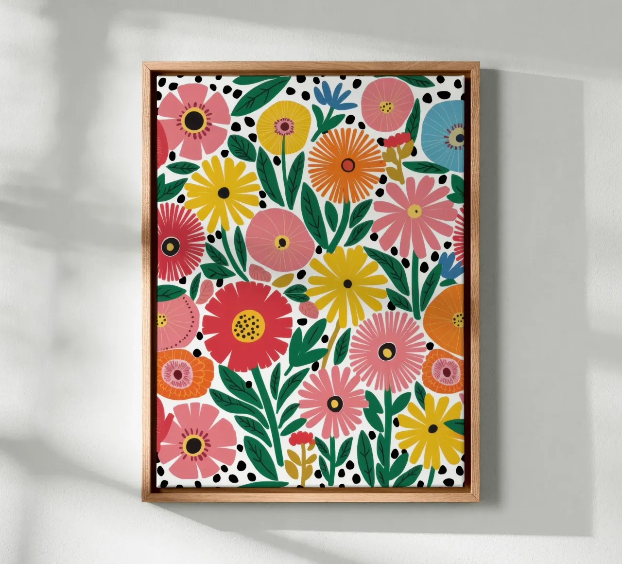 Retro Bloemblaadjes Parade canvas met Baklijst van Trace Brush