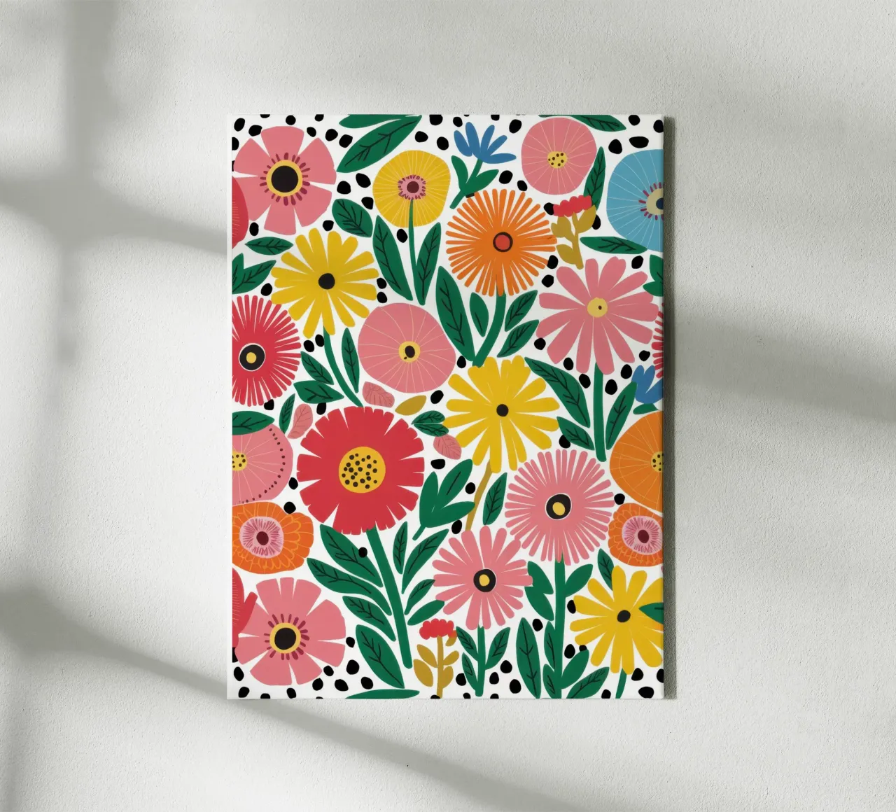 Retro Bloemblaadjes Parade canvas met Baklijst van Trace Brush
