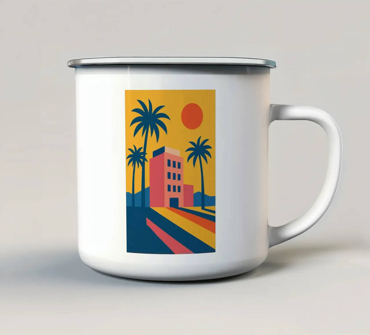 Un'assolata scena retrò a Los Angeles tazza in smalto da JETLAG | affiches voyage