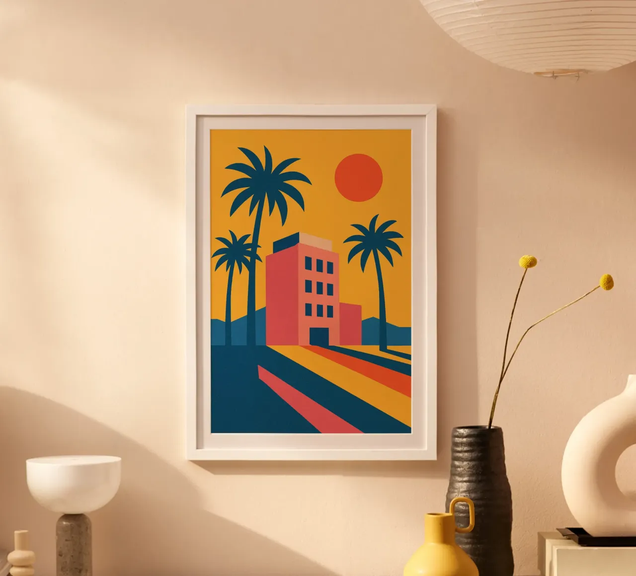 Un'assolata scena retrò a Los Angeles poster con telaio in legno da JETLAG | affiches voyage