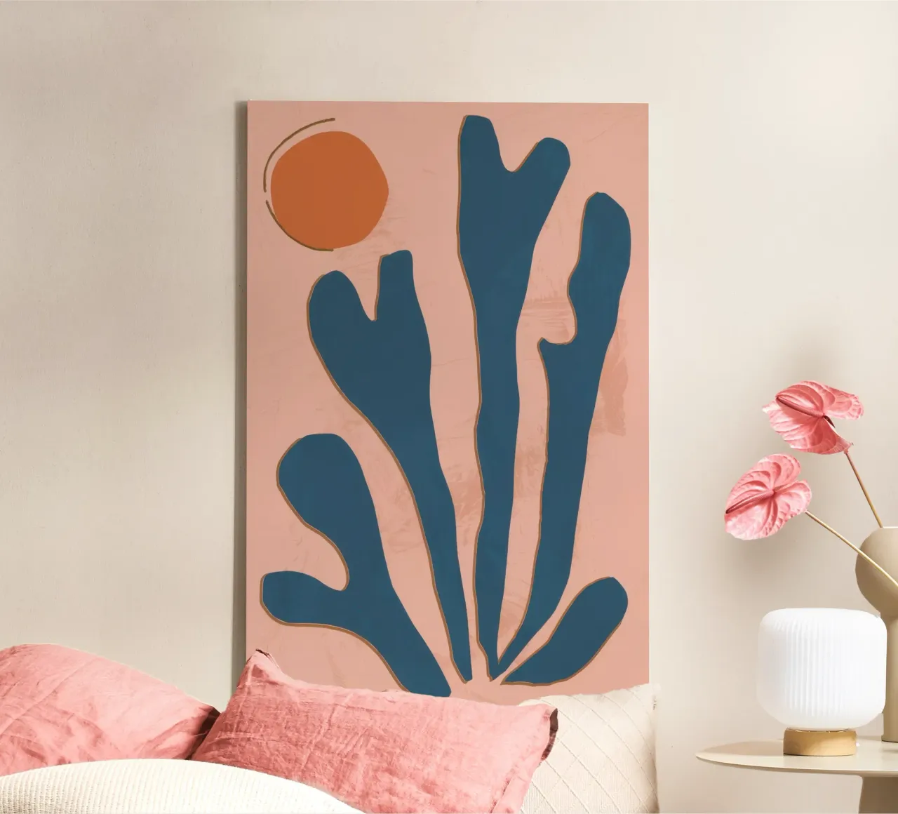 Blauw blad abstract canvas met Baklijst van Irish Strokes