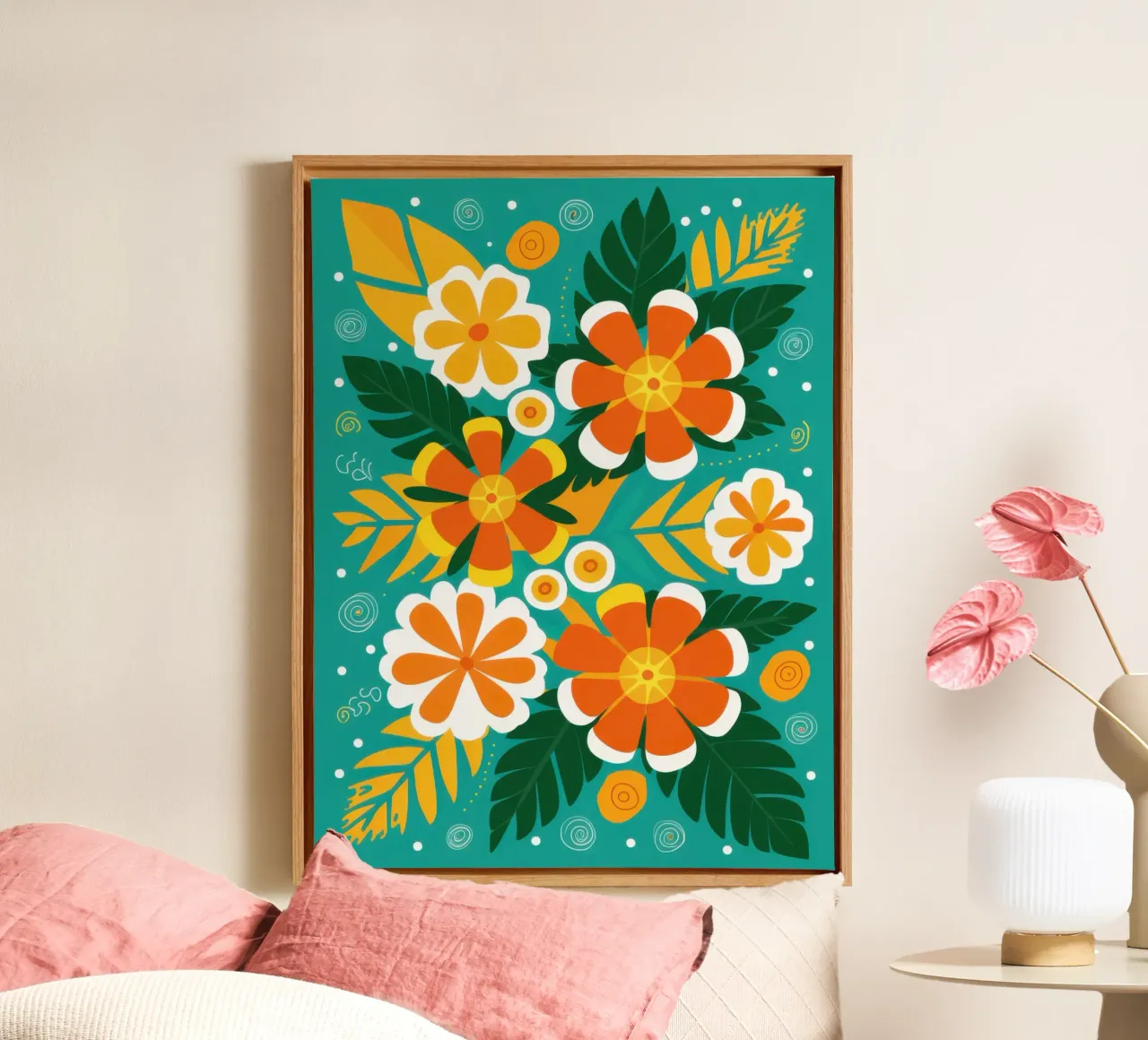 Pittige bloemengeur canvas met Baklijst van Trace Brush