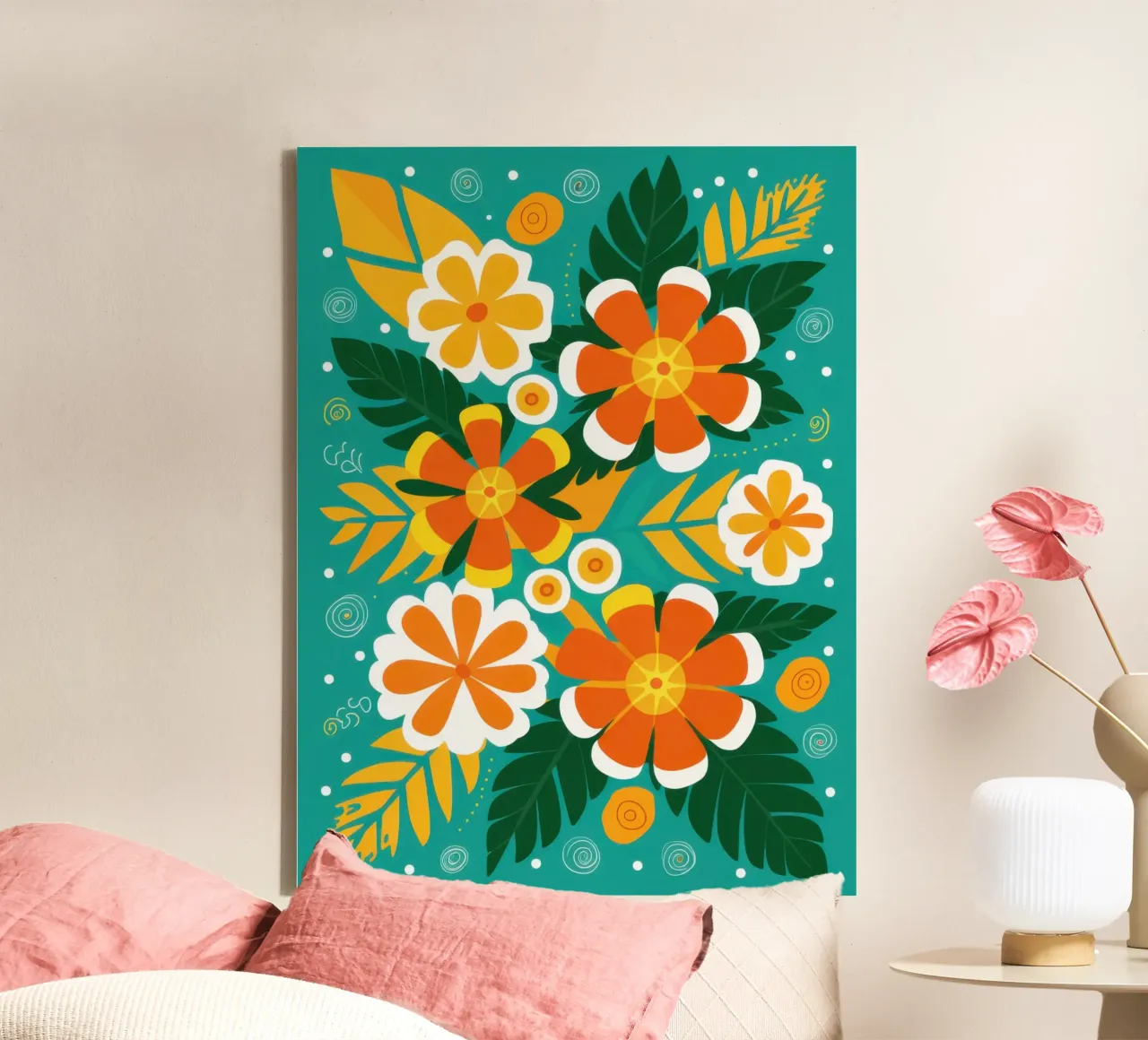Pittige bloemengeur canvas met Baklijst van Trace Brush