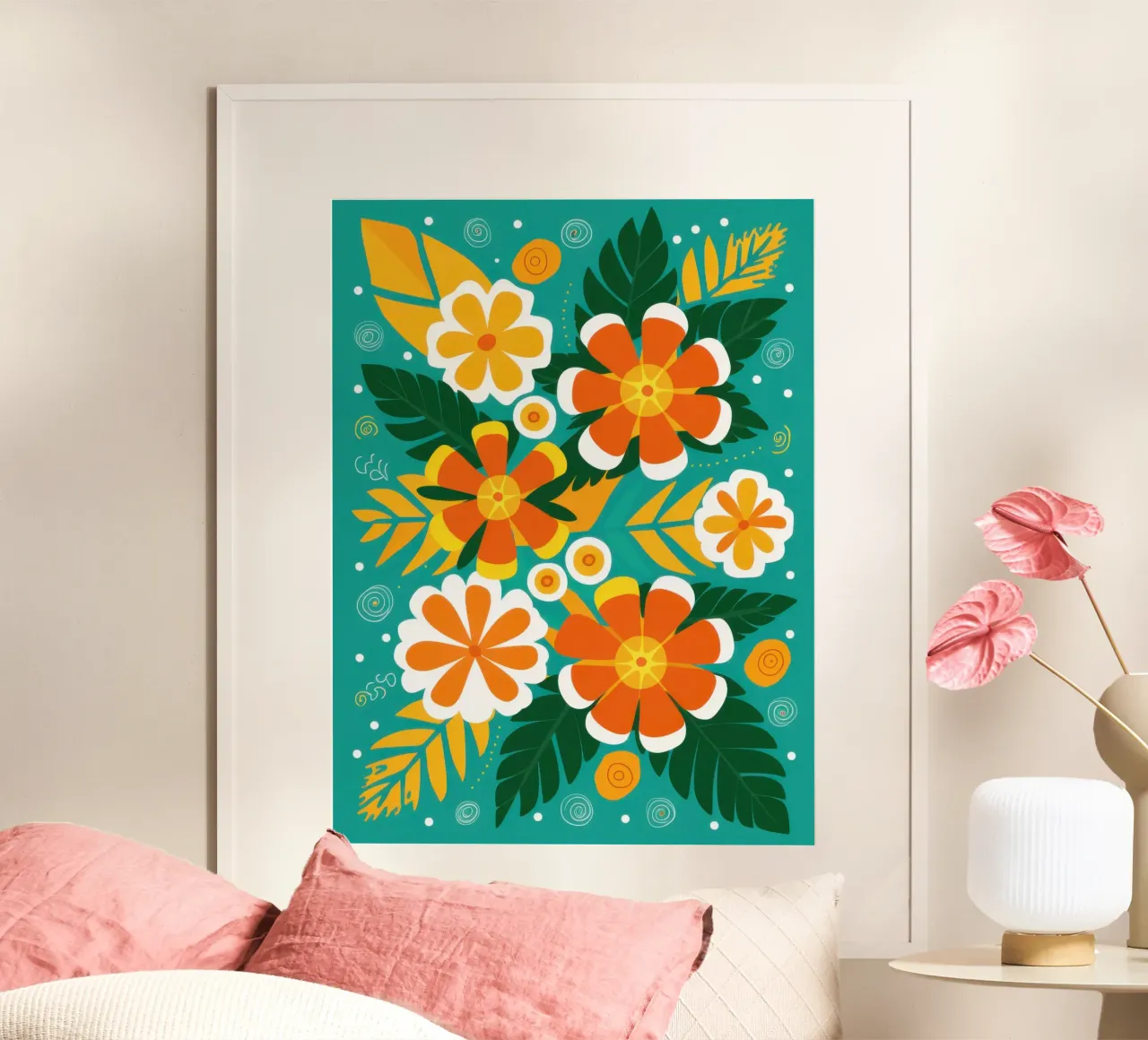 Fioritura zuccherina poster con telaio in alluminio da Trace Brush
