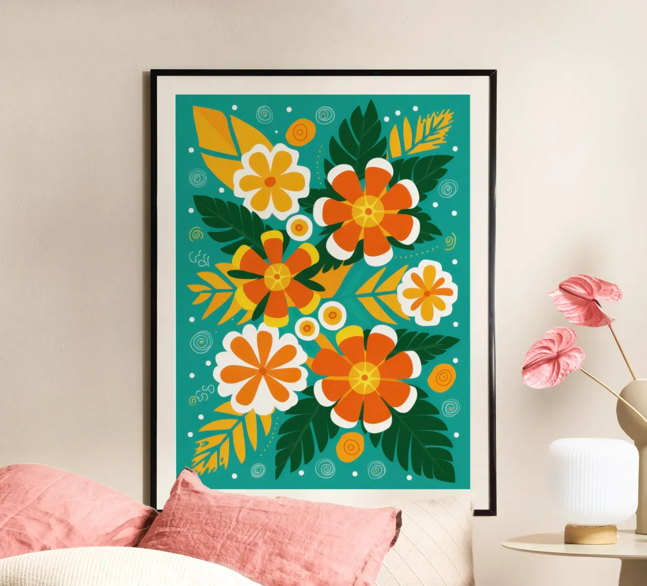 Fioritura zuccherina poster con telaio in alluminio da Trace Brush