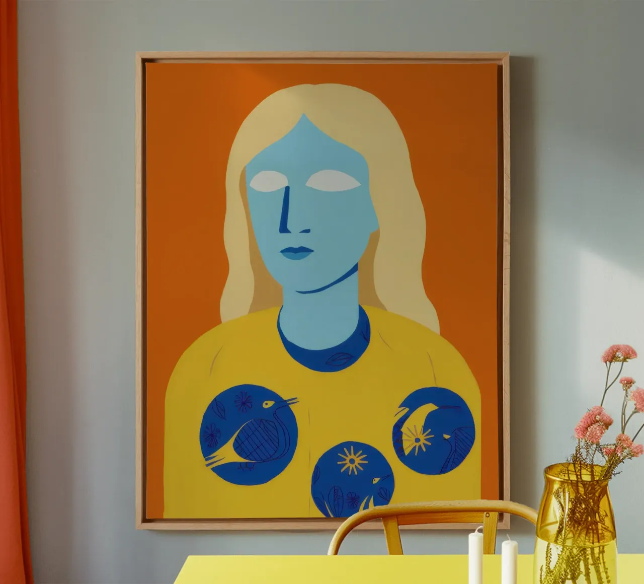 Himmelblaue Muse Leinwand mit Schattenfugenrahmen von Selene Shade