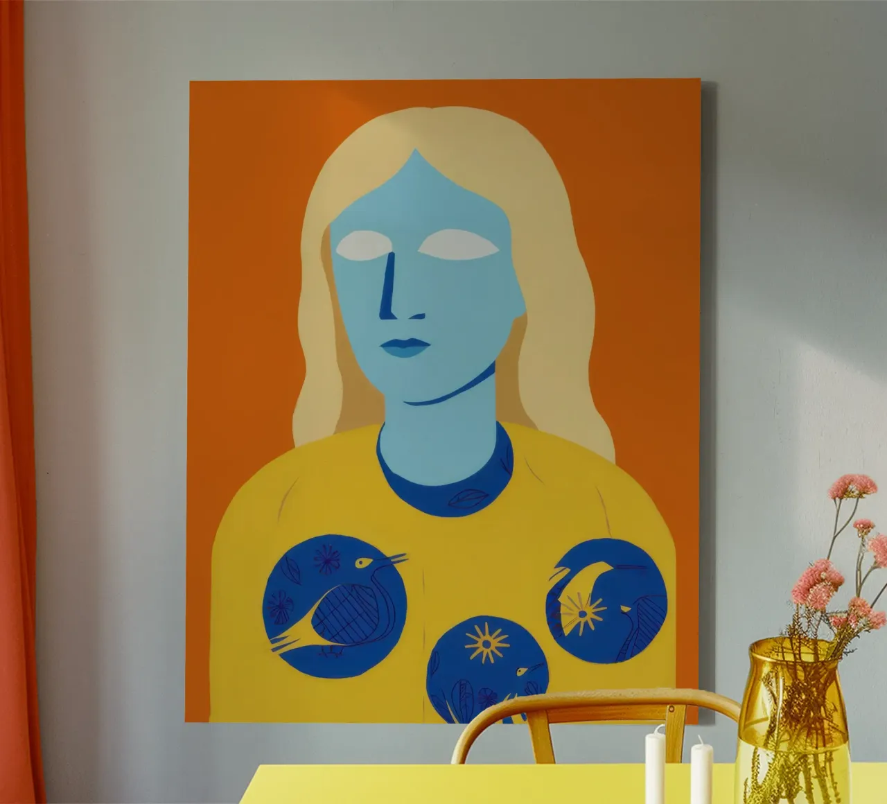Himmelblaue Muse Leinwand mit Schattenfugenrahmen von Selene Shade