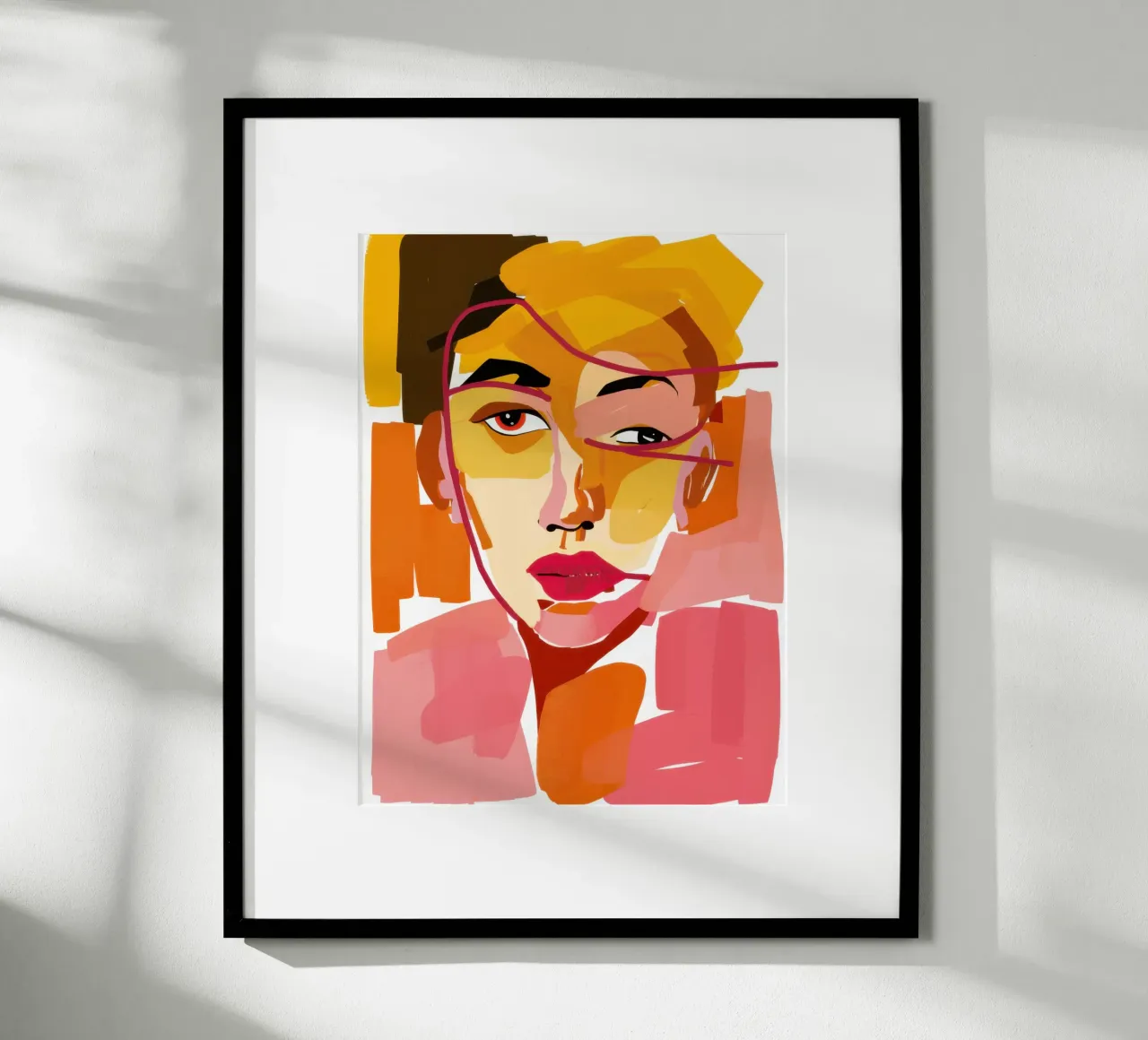 Portrait jaune expressif poster avec cadre en bois de Mark Solaria