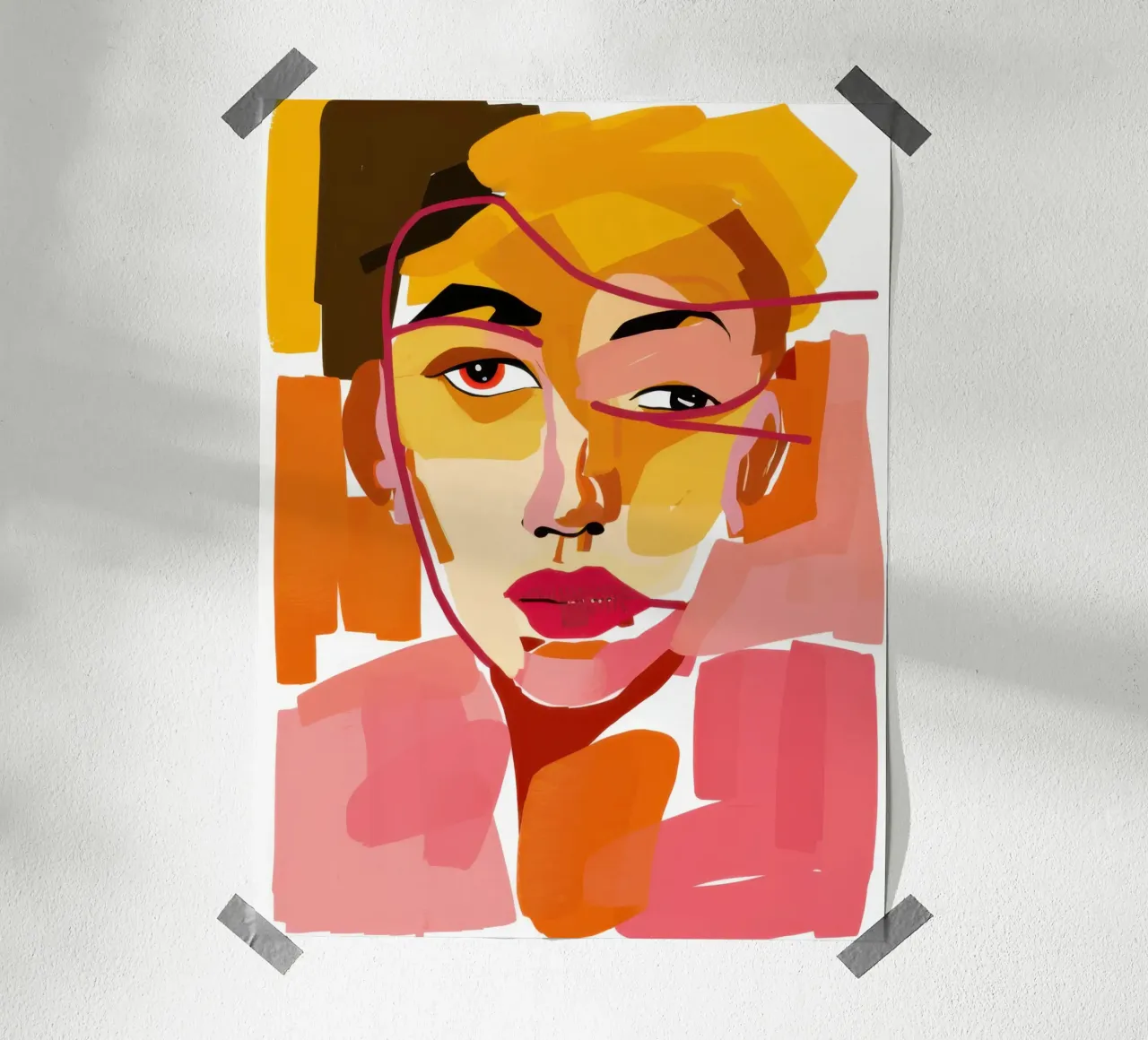 Portrait jaune expressif poster avec cadre en bois de Mark Solaria