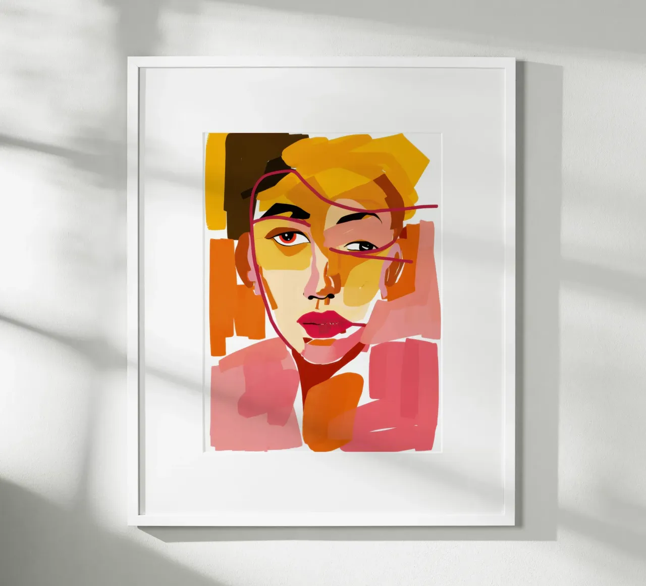 Portrait jaune expressif poster avec cadre en bois de Mark Solaria