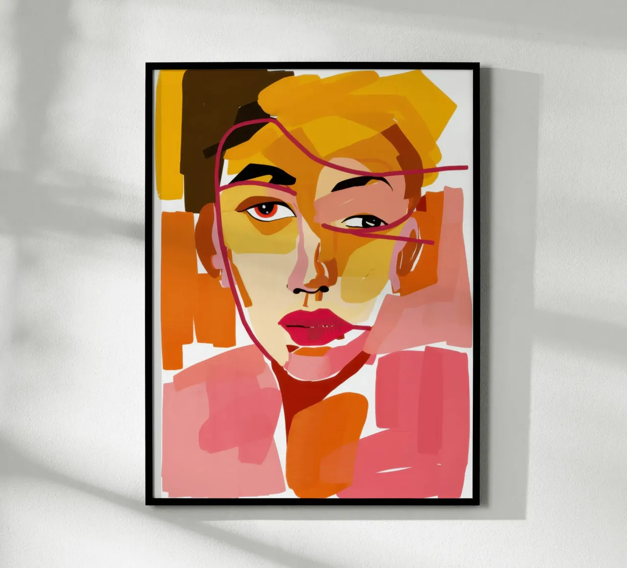 Portrait jaune expressif poster avec cadre en bois de Mark Solaria