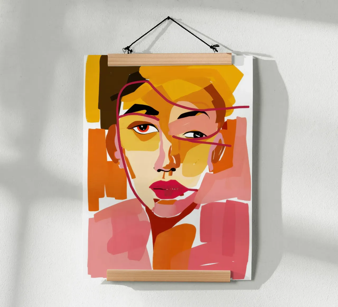 Portrait jaune expressif poster avec cadre en bois de Mark Solaria