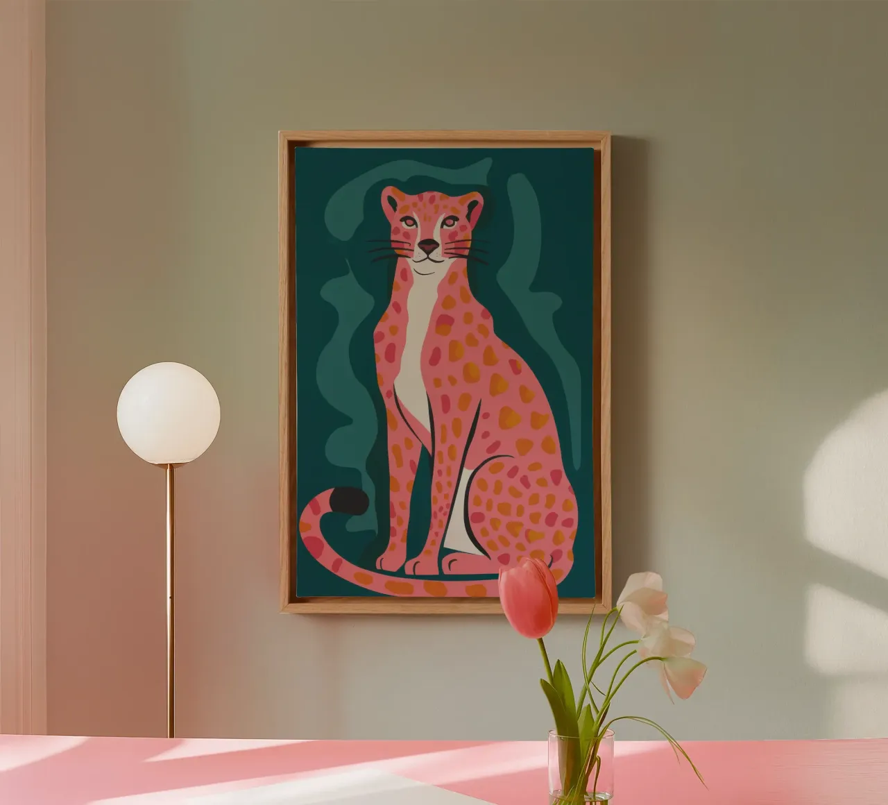 Chromatic Cheetah Repose canvas with Floater frame by Selene Shade