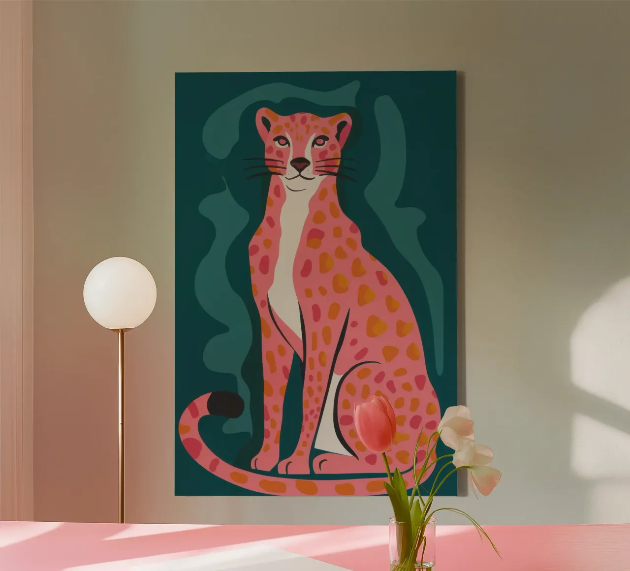 Chromatic Cheetah Repose canvas with Floater frame by Selene Shade