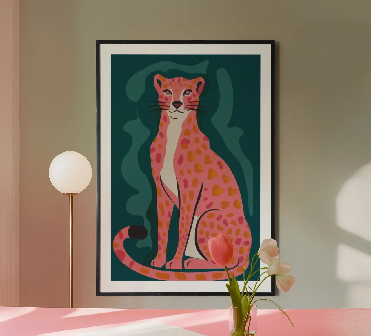 Chromatic Cheetah Repose poster with plastic frame by Selene Shade