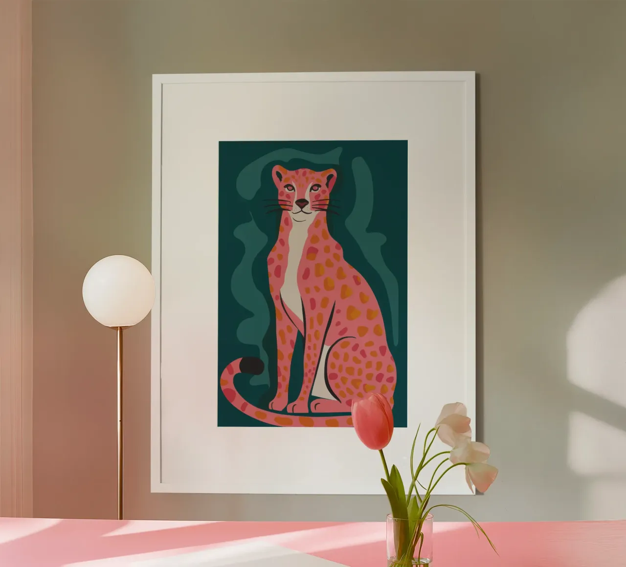 Chromatic Cheetah Repose poster with plastic frame by Selene Shade