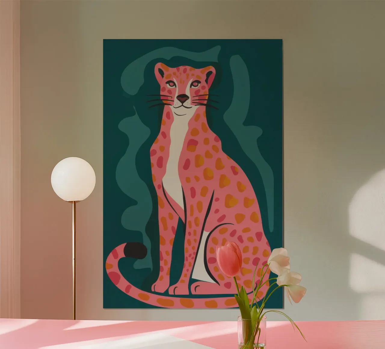 Chromatic Cheetah Repose poster with plastic frame by Selene Shade