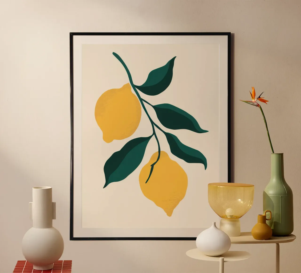 Ramo di limone semplice poster con telaio in plastica da Mark Solaria