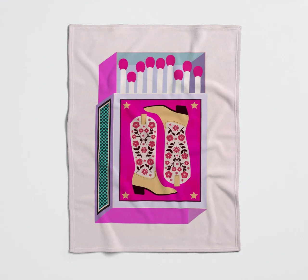 Botas vaqueras retro Matchbox magenta manta de franela de Asha Designs