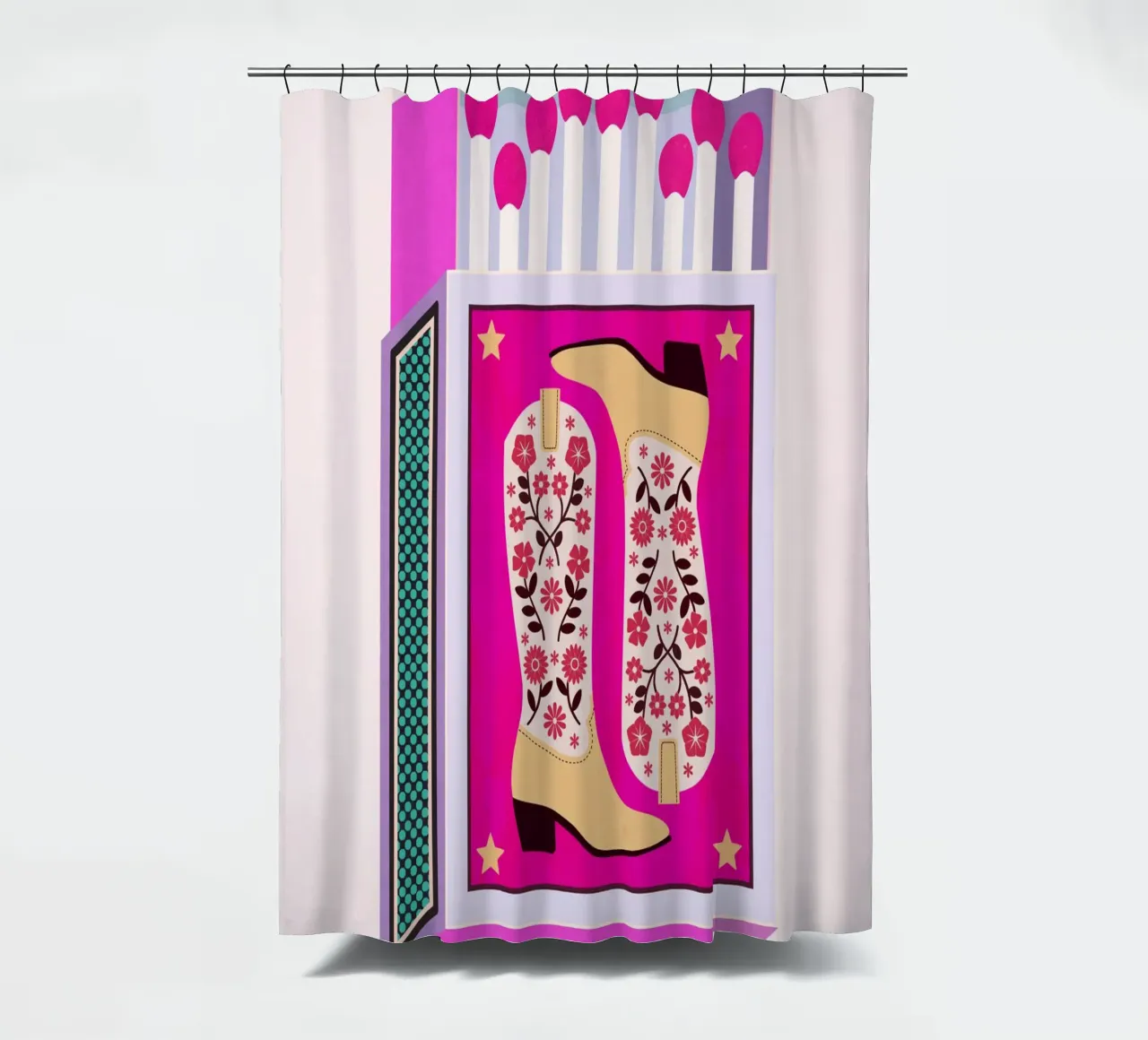 Botas vaqueras retro Matchbox magenta cortina de baño de Asha Designs