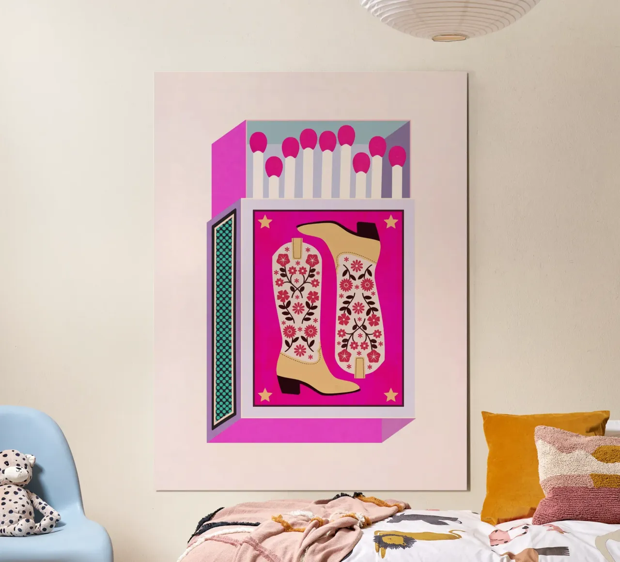 Botas vaqueras retro Matchbox magenta poster de Asha Designs
