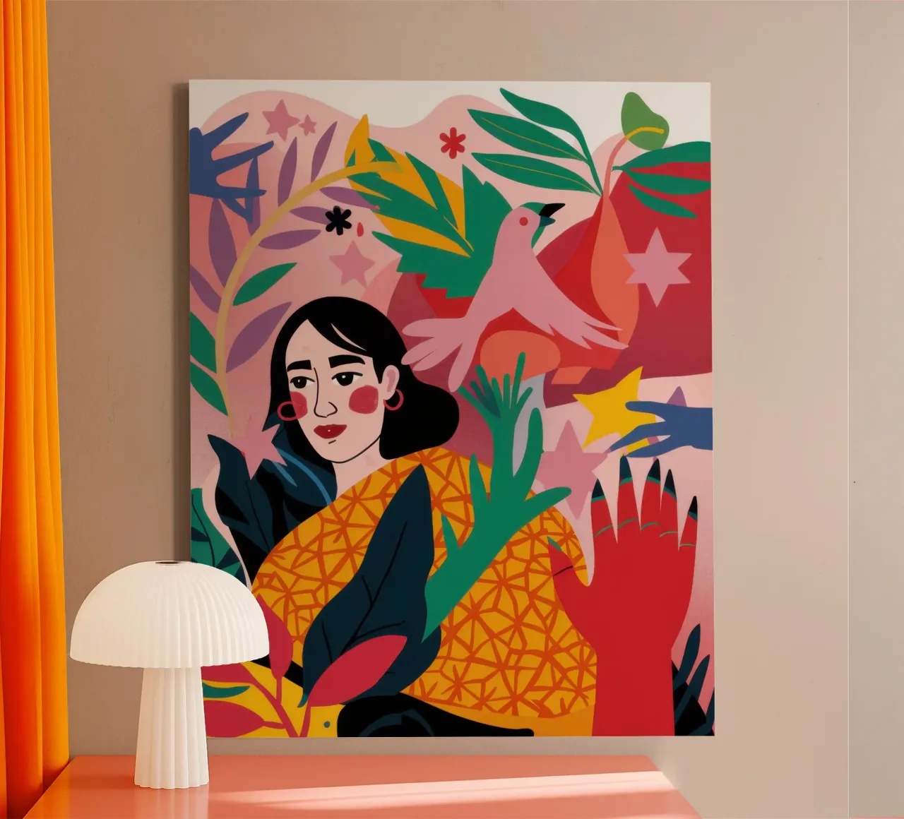 Vrouw Levendig Droomlandschap canvas met Baklijst van Trace Brush