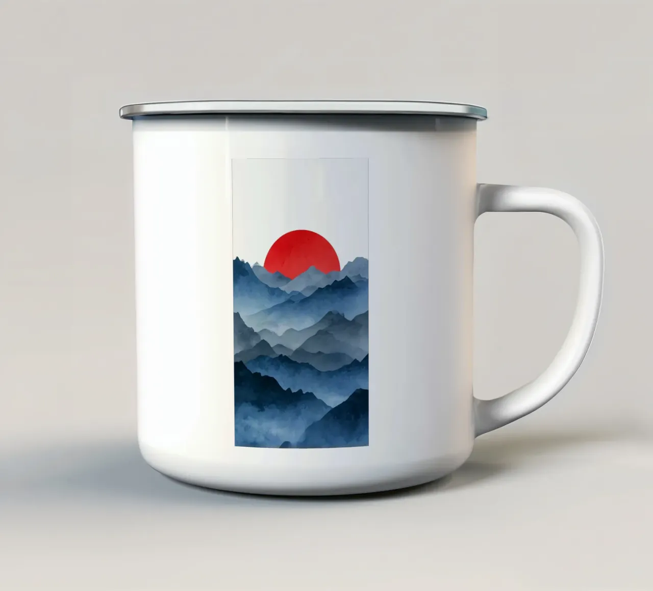 Il sole cremisi sulle cime indaco tazza in smalto da Artistic-shop