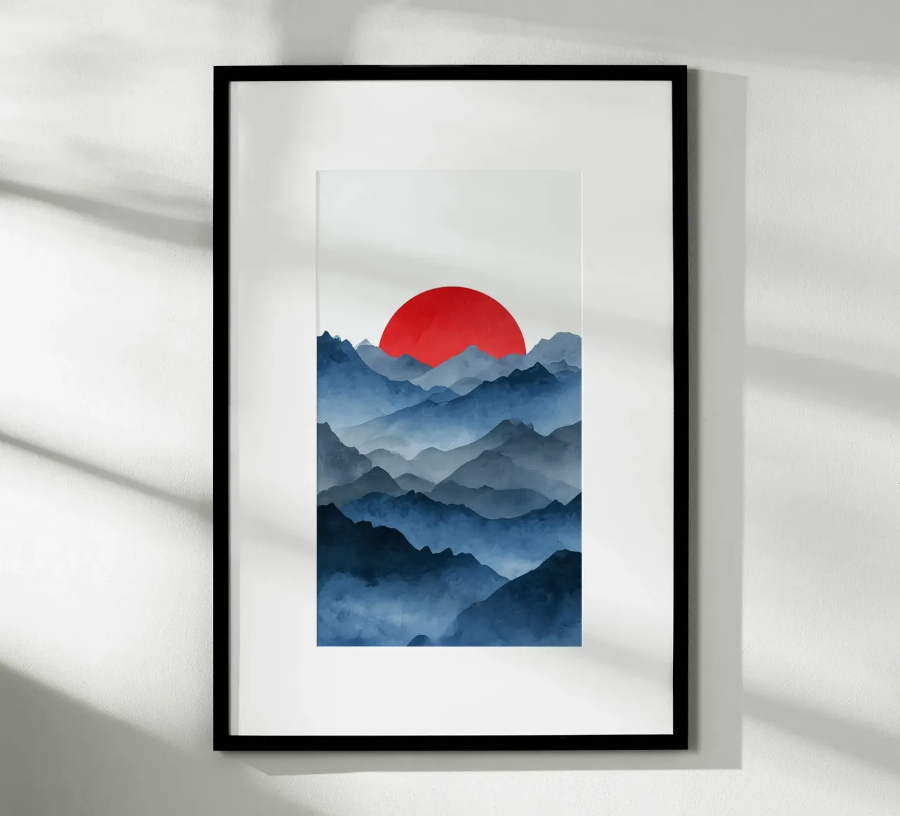 Il sole cremisi sulle cime indaco poster con telaio in plastica da Artistic-shop