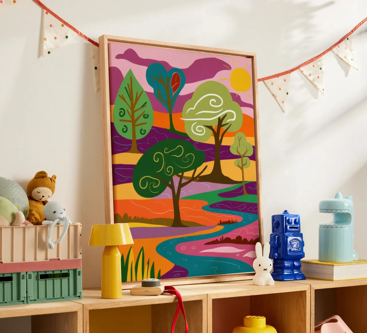 Psychedelic Park Landscape canvas with Floater frame by Irish Strokes