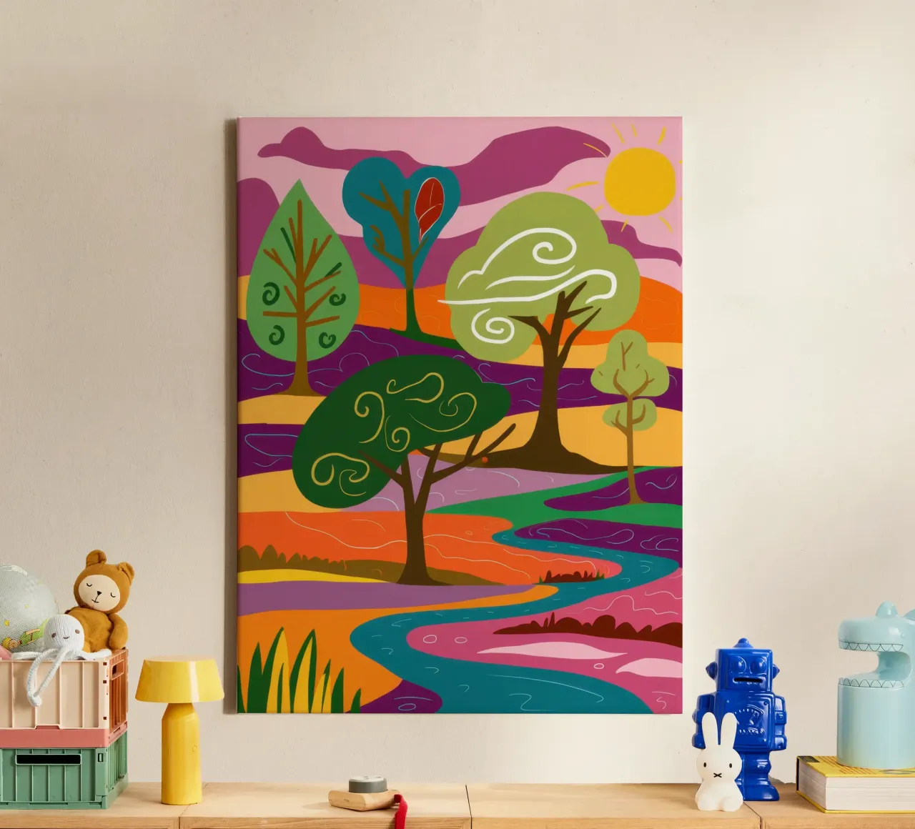 Psychedelic Park Landscape canvas with Floater frame by Irish Strokes