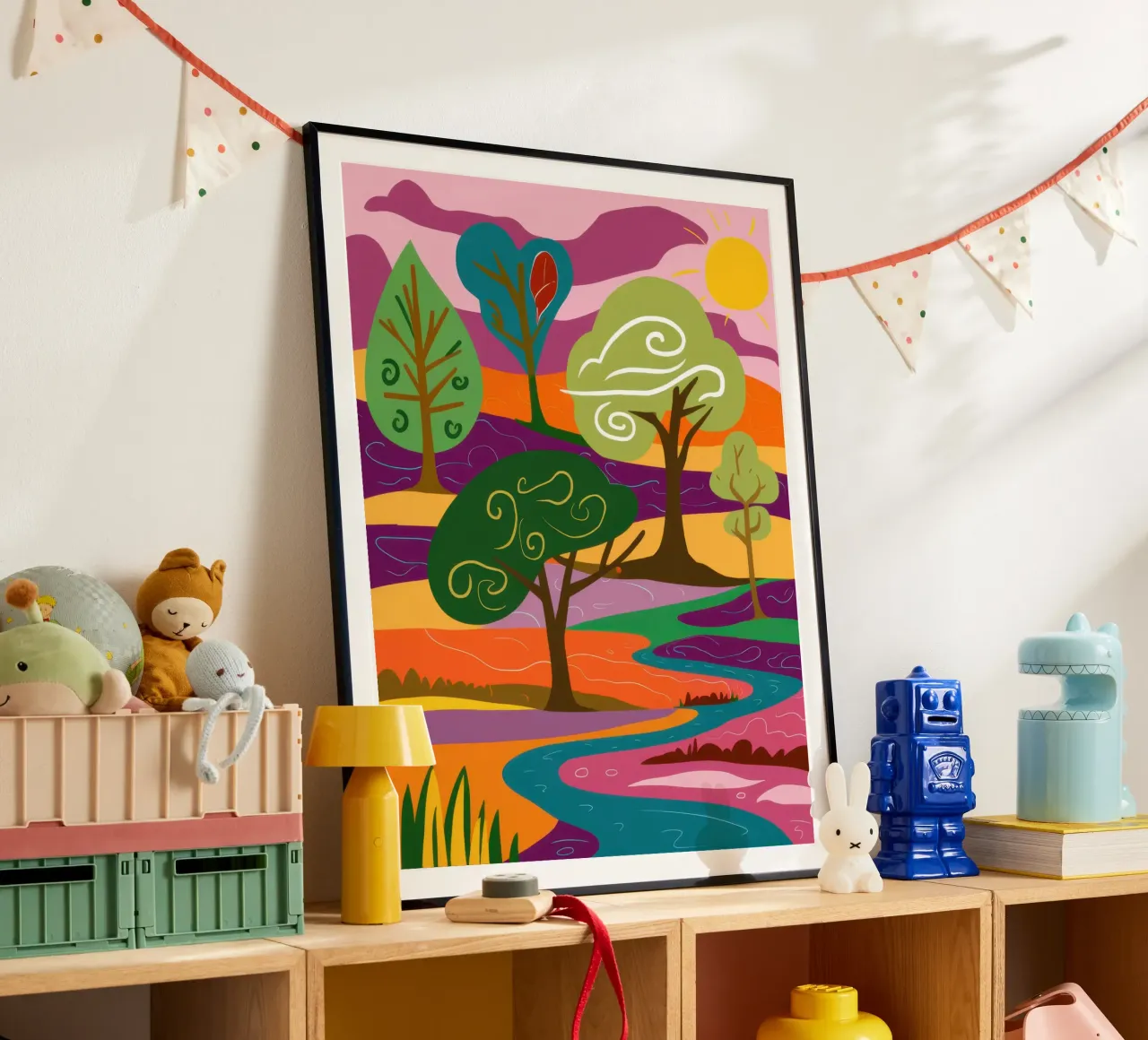 Paesaggio psichedelico del parco poster con telaio in alluminio da Irish Strokes