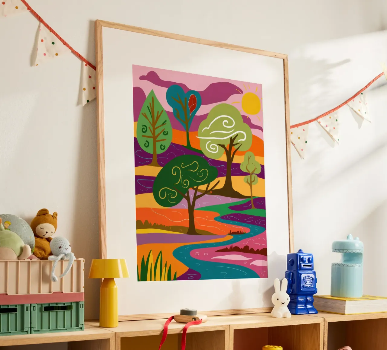 Paesaggio psichedelico del parco poster con telaio in alluminio da Irish Strokes