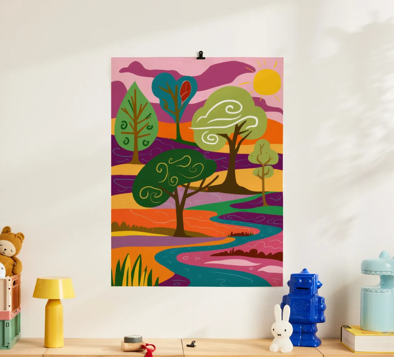 Paesaggio psichedelico del parco poster con telaio in alluminio da Irish Strokes