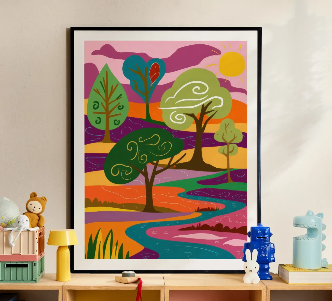 Paesaggio psichedelico del parco poster con telaio in alluminio da Irish Strokes